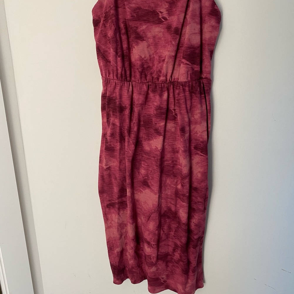 Old Navy Tie Die Waist Defined Midi Dress Burgundy L - Picture 9 of 12